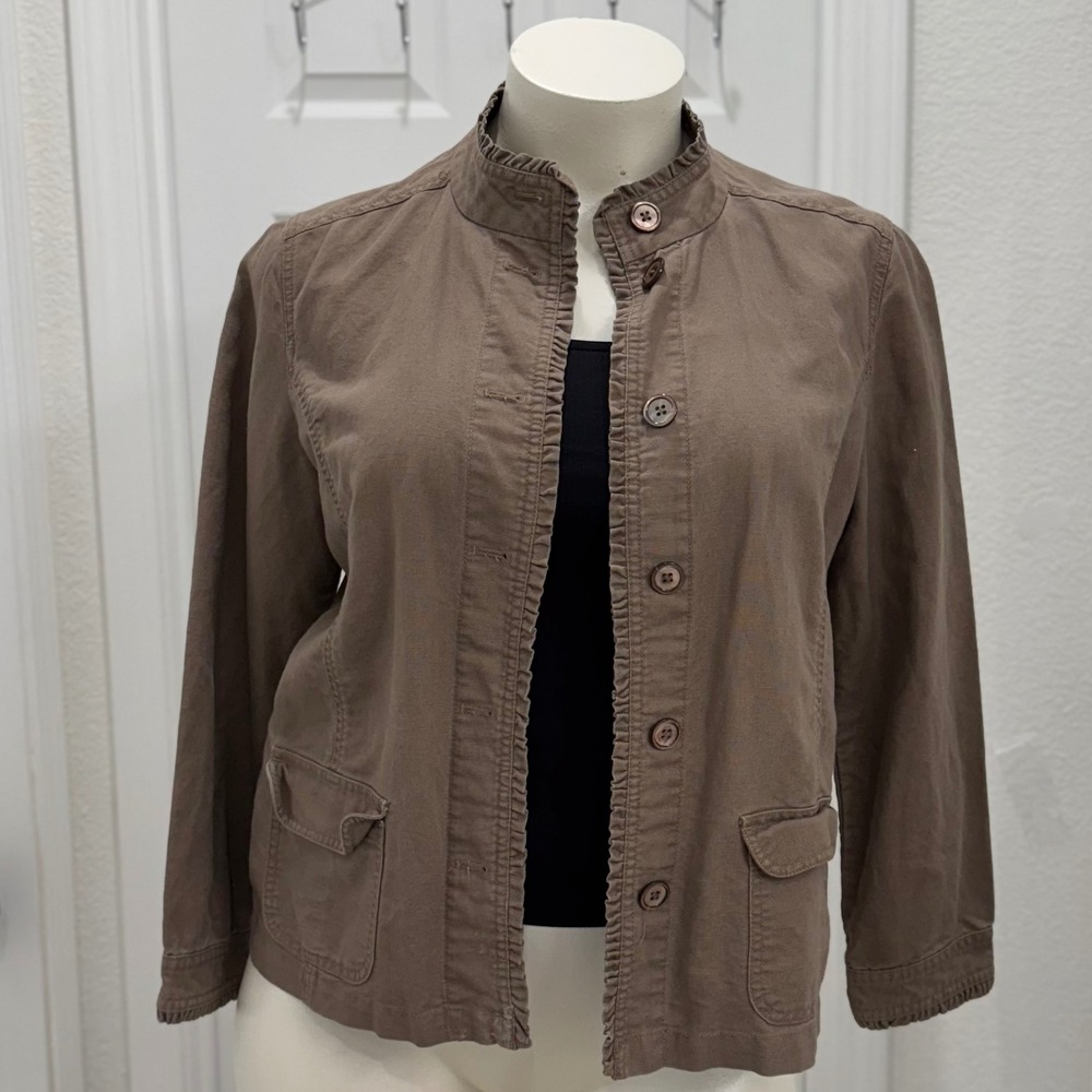 J.Jill Women's Linen Blend Jacket Brown Boho Utilitarian Fall Everyday -Large